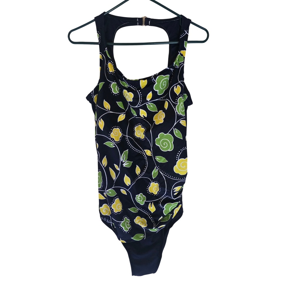 Paradise Bay Womens Floral One‎ Piece Swimsuit Navy Blue Green Yellow 20W Plus